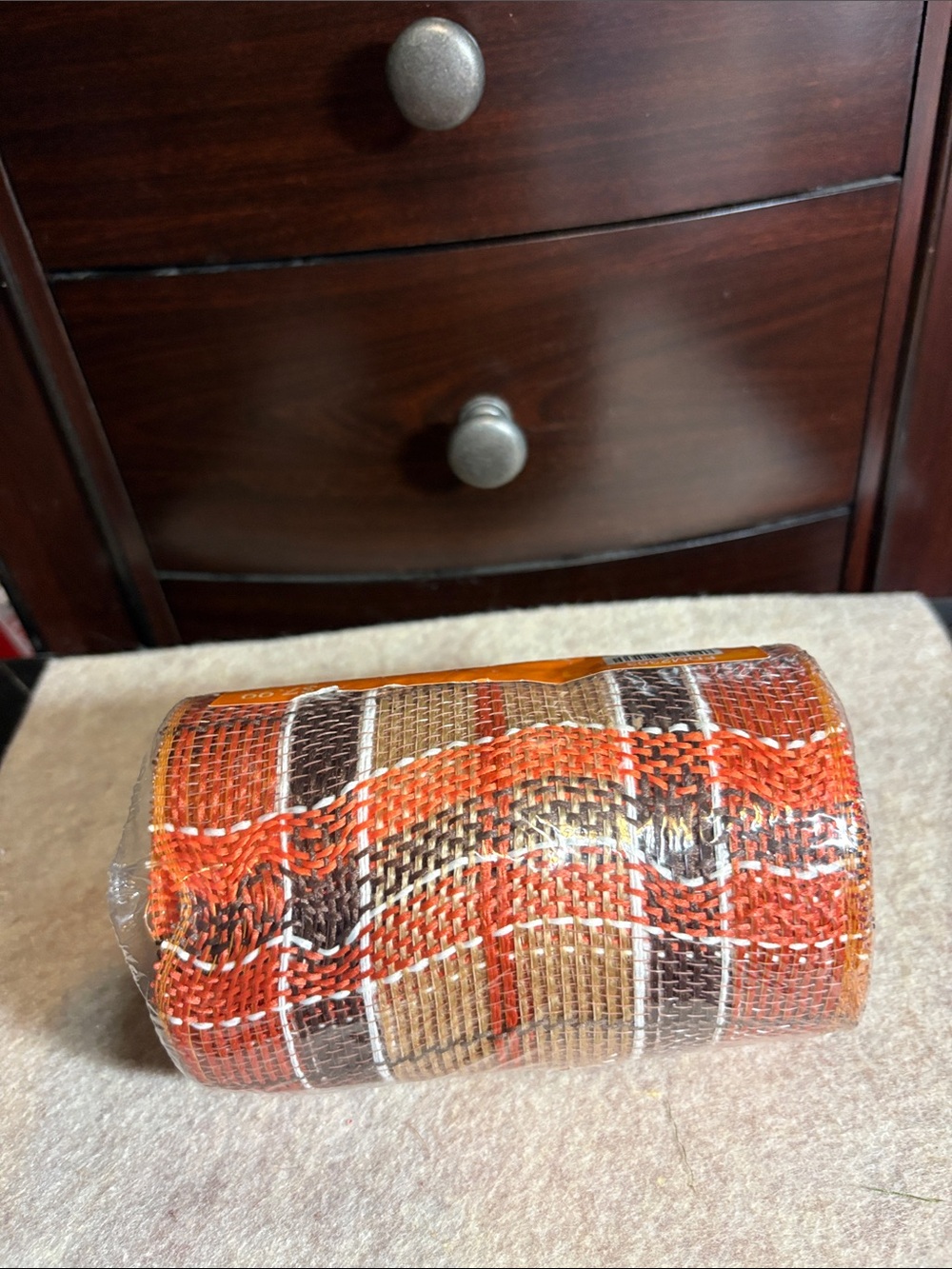 Decorative Orange and Brown Woven Mesh Ribbon - Fall Decor